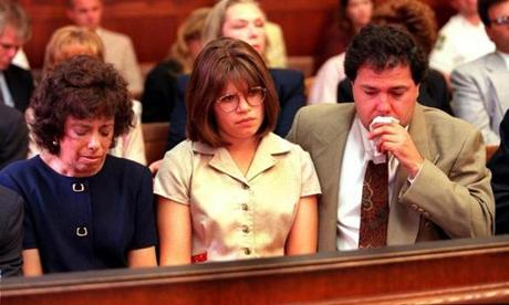 From left, Barbara Comperchio, Corrinne Flynn?s mother; Courtney Flynn, her daughter; and Paul Flynn Jr., her ex-husband, reacted during Gerry Craffey?s 1996 sentencing.
